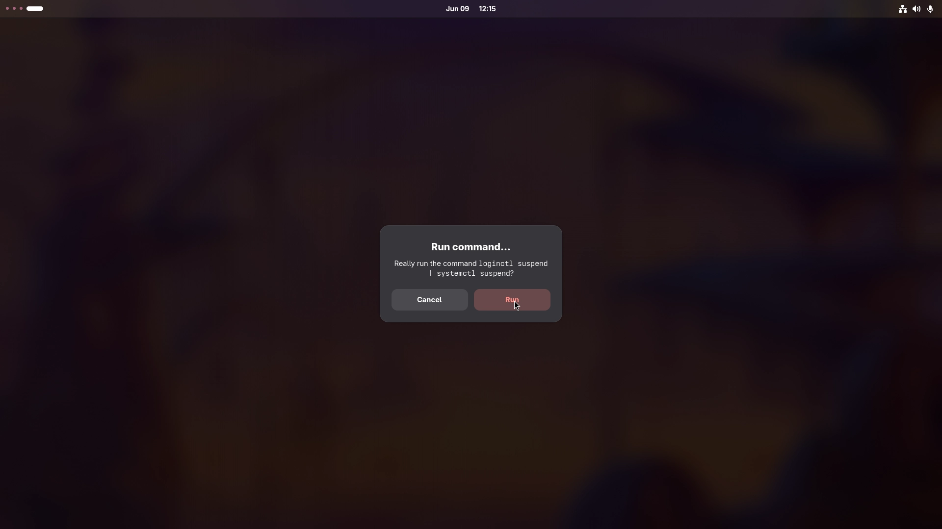 A screenshot of a confirmation window that appears when a power menu option is checked. Because the commands (which are configurable) may be destructive, there's a warning for cases where one would accidentally press a power menu option A screenshot of a confirmation window that appears when a power menu option is checked. Because the commands (which are configurable) may be destructive, there's a warning for cases where one would accidentally press a power menu option