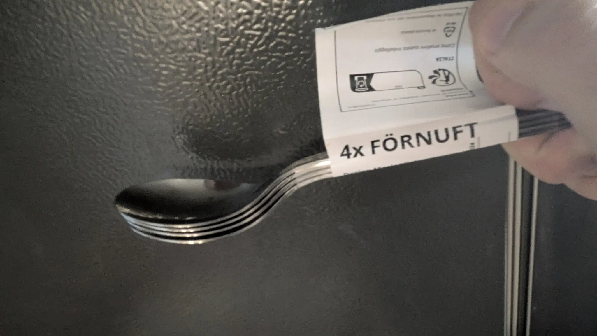 ikea spoons labeled "4x FORNUFT" which sounds like fortnite :3